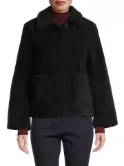 New Rebecca Minkoff Womens Harley Teddy Jacket Snap Button Black Size Medium