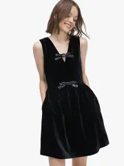 sequin-bow velvet dress