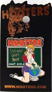 GWINNETT-DULUTH, GA HOOTERS SEXY BLONDE SCHOOL GIRL DAY WORLD/GLOBE LAPEL PIN