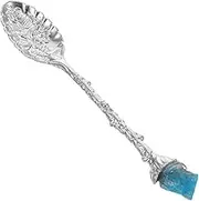 DONFAMDS Creative Blue Crystal Stone Spoon Unique Apatite Raw Stone Dessert Stirring Spoon with Vintage Carved Design for Soups Cakes One of Kind Household Accessory