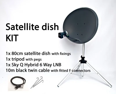Sky satellite zone2 dish SkyQ Hybrid 6Way LNB tripod camping caravan freesat KIT