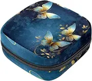 Period Bag,Sanitary Napkin Storage Bag,Blue Golden Butterflies,Tampon Bag for Purse