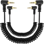 Coiled 2.5mm Audio Cable Adapter, 2 Pack 3FT/1M Retractable 90 Degree Right-Angled 2.5mm TRS Stereo Male to 2.5mm Male Mono Jack Headphone Speaker Audio Cord Gold Plated Plug 3 Pole