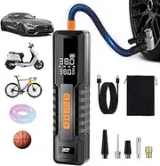 Tire Inflator Portable Air Compressor, Air Pump for Car Tires, Bike Pump, Portable Tire Inflator for Car, Motorcycle, Bike & Balls - 150PSI, 6000mAh Battery, LED Light & Auto Shut-Off Function