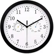 Garden Clocks Outdoor Waterproof, 12 Inch with Thermometer and Hygrometer Outdoor Clocks for The Garden Wall Mounted Metal Frame Copper Sleevepointer Outside Clock Indoor Outdoor Decoratio