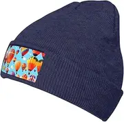 [OdDdot] Hot Air Balloons Print Beanie Hats for Women Men,Winter Hats,Knit Hat,Mens Beanies,Brimless Hat,Skater Beanie, Navy Blue, One size