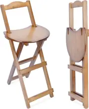 Folding Bamboo Bar Stools Counter Barstools with Backrest and Footrest Foldable