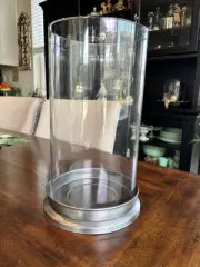 NEW Hearth&Home Magnolia Lg 14” Glass Hurricane Candle Holder W/Silver Base