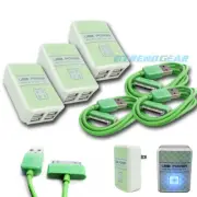 3X 4 USB PORT WALL ADAPTER+10FT CABLE POWER CHARGER GREEN FOR IPHONE IPOD IPAD