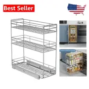 3-Tier Pull Out Spice Rack – Chrome Kitchen Cabinet Organizer for Narrow Spaces