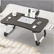 Comfortable Curved Laptop Stand Bed Desk,Cup Holder/Card Slot/Drawer/Folding Leg Portable Bed Tray Table, Dining Writing Game Write