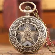 Bronze Hollow Star Design Men Women Quartz Pocket Watch Chain Xmas Gift for Kid