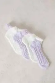 Anthropologie Socks LEMON Set 2 POM POM Lavender Ivory Ankle Super SOFT Pair NWT