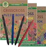 ihoot A5 Eco-Friendly Criss Cross Crossword Bundle | Puzzle Books for Adults and Teens | 3x Plastic-Free Wordsearch Books PLUS a Handy Pack of 4 Pens | Brain Teasers | 130+ Puzzles In Each