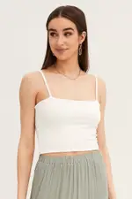 White Cotton Singlet Stretch - Size L, Women's Bandeau