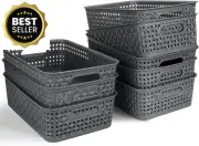 8 Pack Plastic Storage Baskets - Home Organisation for Kitchen, Bathroom, Pantry