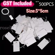 100-500X White Paper Jewelry Clothes Label Price Tags w/ Elastic String 50*30mm