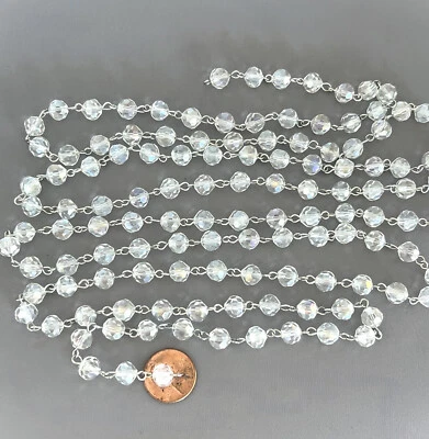 5 Feet Clear ACRYLIC Faceted 8mm BEADED Silver LINK CHAIN - Parts Make 2 Rosary