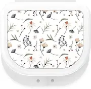 Retainer Holder Cute, Aligner Case with Colorful Novelty Cute Patterns, Night Guard Case with Floral Patterns (White)