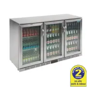 Polar 3 Hinged Glass Doors Bar Fridge 330L Stainless Steel Display Drinks Bar