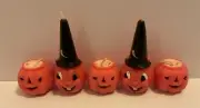 VINTAGE GURLEY HALLOWEEN JACK O LANTERN CANDLES W/ WITCH WIZARD HAT SET OF 5 NOS