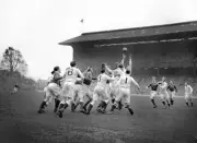 RUGBY UNION OLD PHOTO England And Ireland Players Jump For The Ball 1948