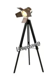 Collectible Nautical Hollywood Spotlight Floor Lamp Wooden Tripod LED Light Deco