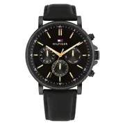 Tommy Hilfiger Black Leather Multi-function Men's Watch - 1792144