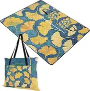Yoogain Camping Picnic Rug Water Resistant Picnic Beach Picnic for Ground Spring Gifts Gingko Leaf Blue Art Painting 60x80in
