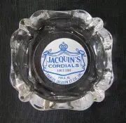 VTG Jacquin’s Cordials Liqour Glass Ashtray 4” Clear Rare Blue & White Man Cave