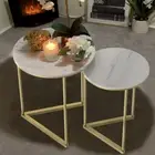 2pack Round Nesting End Table Side Coffee Table Marble Top with Solid Steel Base