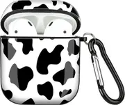 Heytea Compatible With Airpods 1 Case, Airpods 2 Case Imd Cow Black And White Earbuds Cute Pattern Soft Tpu With Black Mental Ring Shockproof Anti-scr