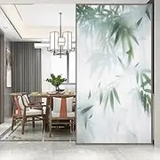 Static Cling Privacy Window Film Bamboo Leaf Decorative Glass Film Frosted Glue Free Glass Window Sticker for Home Office W23.6 x H47.2(60x120cm)