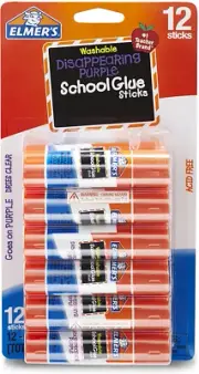 Elmer'S Disappearing Purple School Glue Sticks, Washable, 6 Grams, 12 Count