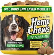 Hemp Hip and Joint Supplement for Dogs- 120 Hemp Treats with Glucosamine, Chondroitin, MSM, Turmeric - Dog Joint Pain Relief Chews Improve Mobility, Flexibility, Strengthen Bones, Speed Up Recovery