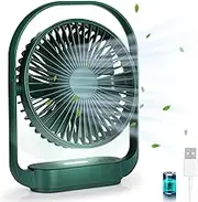 Bigqin USB Desk Fan Table Fans 4000Mah 4 Speed Modes Silent Bed Fan with Light 330°Rotatable Strong Airflow Desktop Cooling Fan for Home Bedroom Office Car Camping Outdoor,Green