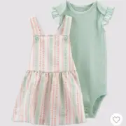 Carters Just One You Baby Girls Striped Top and Bottom Set Sage Green and Peach