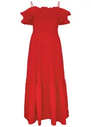 Ganni Ruffled Cotton-poplin Midi Dress - Red - 40 (UK12 / M) 40 (UK12 / M)