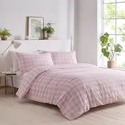 [Portfolio Home] Gingham Check Pink Single Soft Easy Care Bed Linen Bedding Duvet Cover Quilt Set with Pillow Case