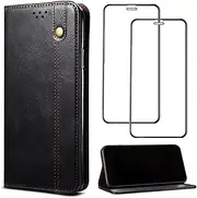 Czhwsm Compatible for Case Google Pixel 6 Pro Flip Folio Leather Cover Wallet Phone Case with Card Holder Stand+2X Tempered Glass Screen Protector-Black
