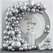 Shimmering Silver Celebration Balloon Arch Kit - 102PCS of Metallic Latex Balloo