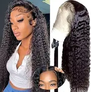 Wear and Go Glueless Wigs Human Hair Pre Plucked Pre Cut Deep Wave Lace Front Wig Human Hair 4x4 Lace Closure Curly Human Hair Wig for Black Women 180% Density Curly Lace Front Wigs Glueless 22 Inches