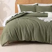 PHF Soft Waffle Comforter Set King Size- Comfy Breathable Waffle Weave Comforter with 2 Pillow Shams, 3 Pieces No Snagging Lightweight Bedding Set for All Season, Olive Green