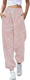 [Generic] Women Casual Pants for Work Out Pants Workout High Waisted Yoga Pants with Pockets Linen Women