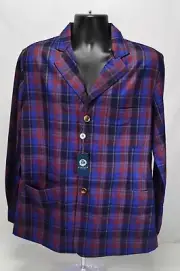 NWT $298 Viyella Wool Blazer Shirt Jacket Shacket Red Blue Plaid Medium