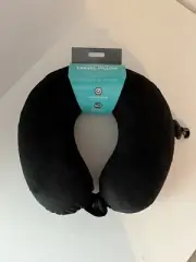 Destination Memory Foam Travel Pillow- Black NEW. Ergonomic Shape Cradles Head