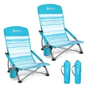Low Beach Chairs for Adults 2 Pack, High Back Folding Beach Chairs, Lightweig...