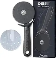 Deiss Lux Heavy Duty Pizza Cutter with Wheel Slicer- Stainless Steel Sharp Smooth Pizza Cutter Wheel with Easy Grip Non-Slip Handle, Dishwasher Safe (Black)