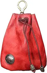 [Generic] Small Cowhide Leather Wallet, Vintage Coin Purse Made of Genuine Leather with Drawstring, Coin Organiser, Small Purse for Men and Women, weinrot, Siehe Beschreibung, See description