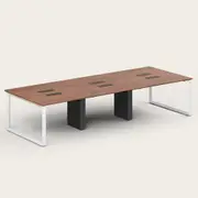 Recess 6 Seat Desk | Office Desk | Office Workstation, Walnut/White / No Power / Boxed